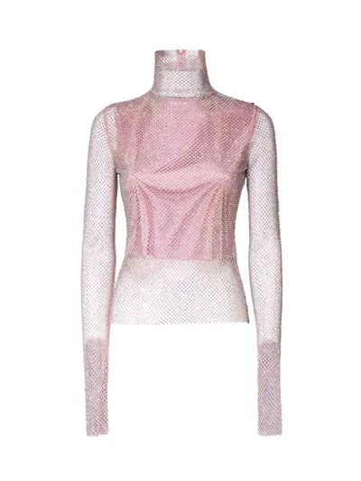 Sportmax Valdai Transparent Perforated Sweater With Rhinestones In Pink