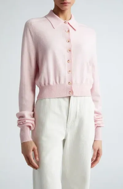 Sportmax Virgin Wool Cardigan With Removable Faux Fur Collar In Pink