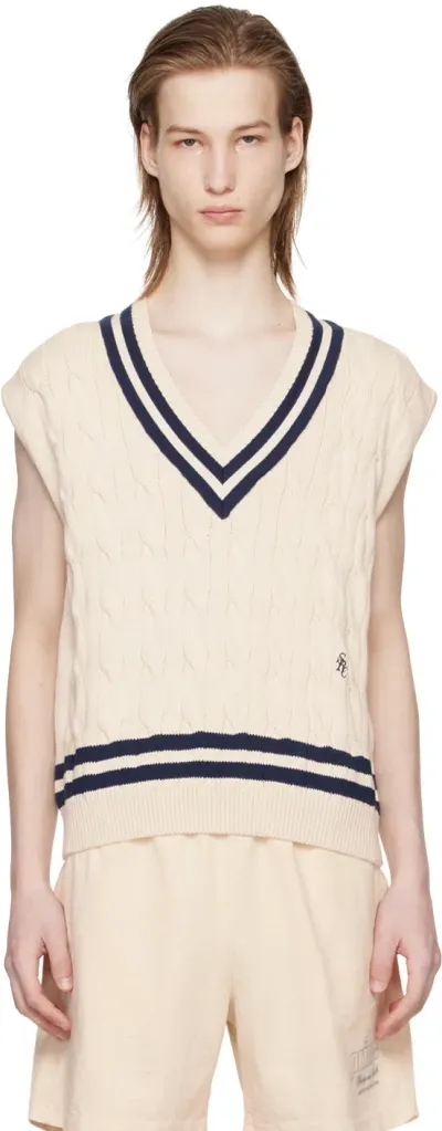 Sporty And Rich Beige & Navy 'src' Vest In Cream