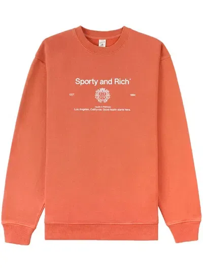 Sporty And Rich Crest-print Crew-neck Sweatshirt In Orange