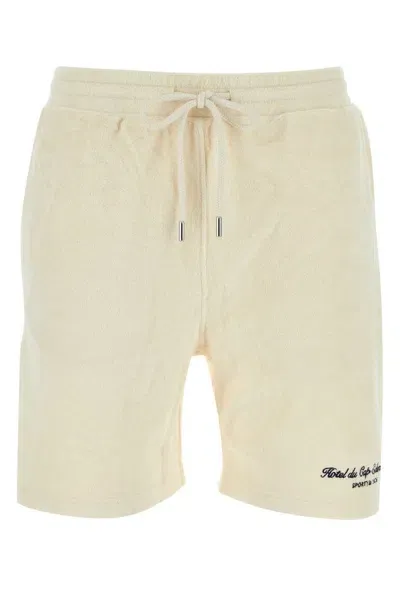 Sporty And Rich Sporty & Rich Logo Detailed Elasticated Waistband Shorts In Beige