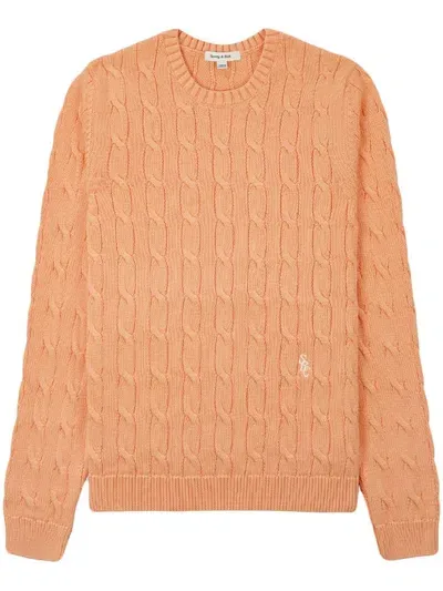 Sporty And Rich Logo-embroidered Cable-knit Jumper In Orange