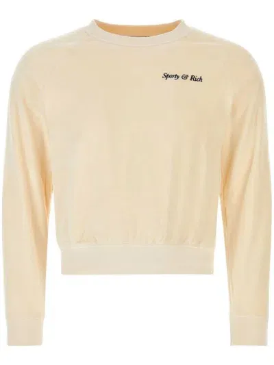 Sporty And Rich Logo-embroidered Cotton Sweatshirt In Neutrals