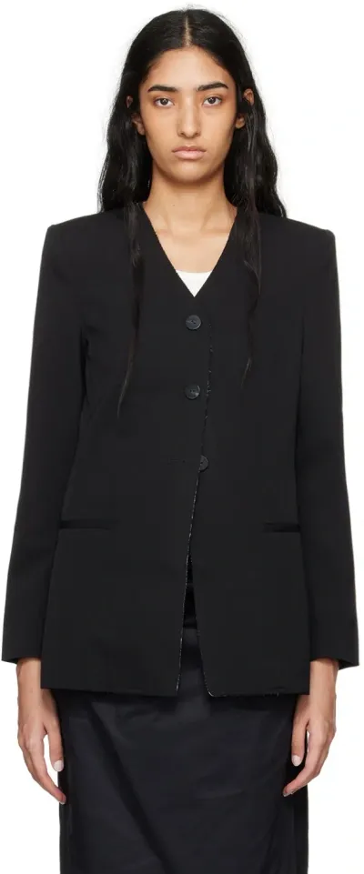 St Agni Black Raw Edge Collarless Blazer