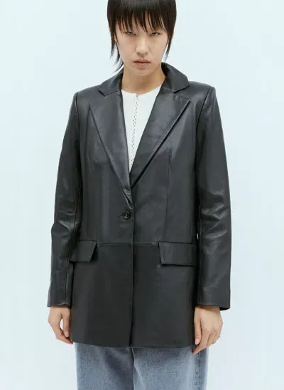 St Agni Long Leather Blazer In Black