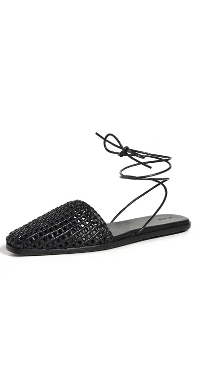 St Agni Macrame Mesh Tie Up Flats Black