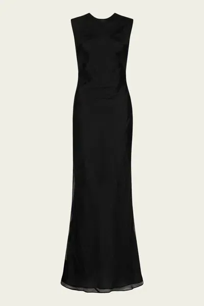 St Agni Pinstripe Silk Maxi Dress In Black