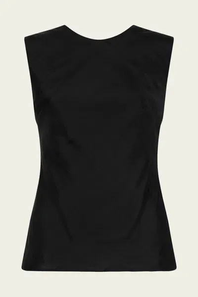 St Agni Pinstripe Silk Top In Black