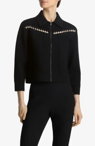 St John St. John Collection Embellished Zip Front Milano Knit Jacket In Black