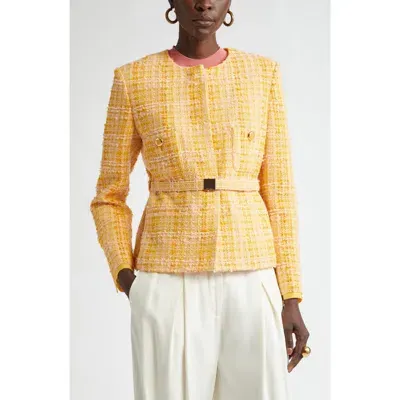 St John St. John Collection Italian Slubbed Tweed Knit Belted Jacket In Sonora/dune Multi