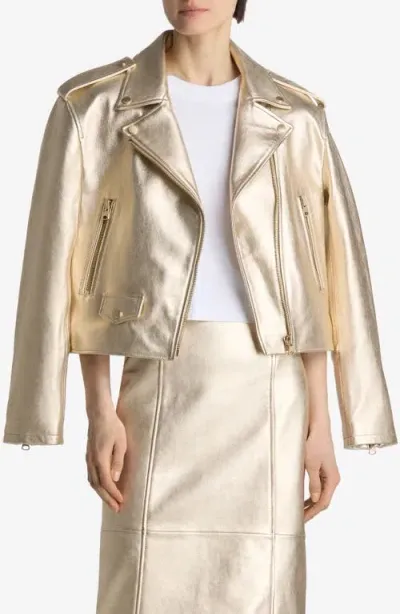 St John St. John Collection Metallic Leather Biker Jacket In Champagne