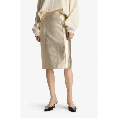 St John St. John Collection Metallic Leather Skirt In Champagne