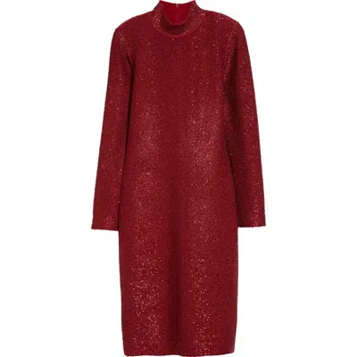 St John St. John Collection Sequin Lurex Knit Long Sleeve Dress In Haute Red