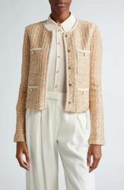 St John St. John Collection Sequin Metallic Knit Jacket In Soft Pink Multi