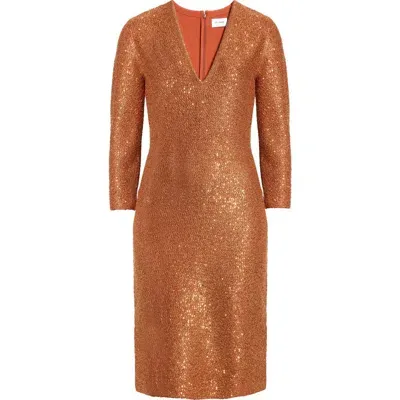 St John St. John Collection Sequin Metallic V-neck Knit Dress In Copper