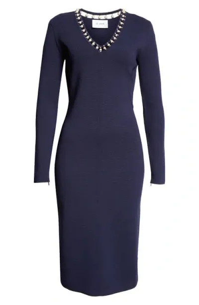 St John St. John Collection Suspended Pavé Long Sleeve Milano Knit Dress In Navy