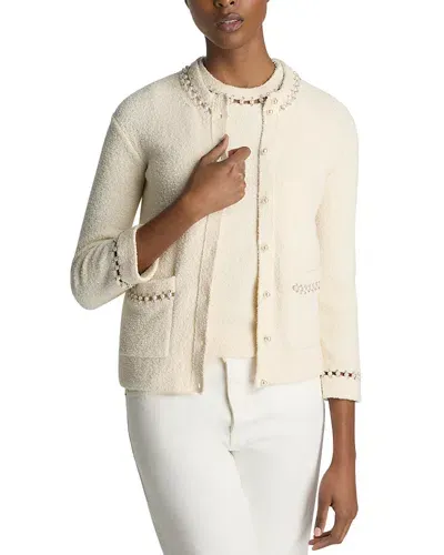 St John Embellished Cardigan In Ecru