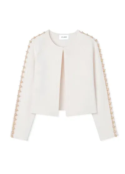 St John Embellished Milano Knit Topper In Ecru