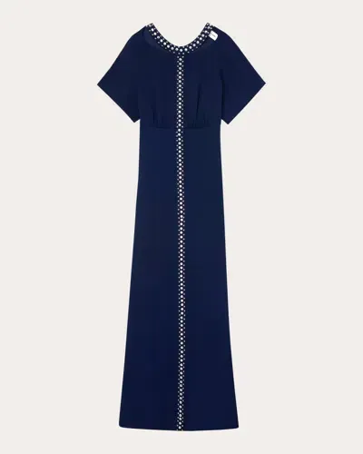 St John St. John Collection Crystal Embellished Flutter Sleeve Gown In Blue