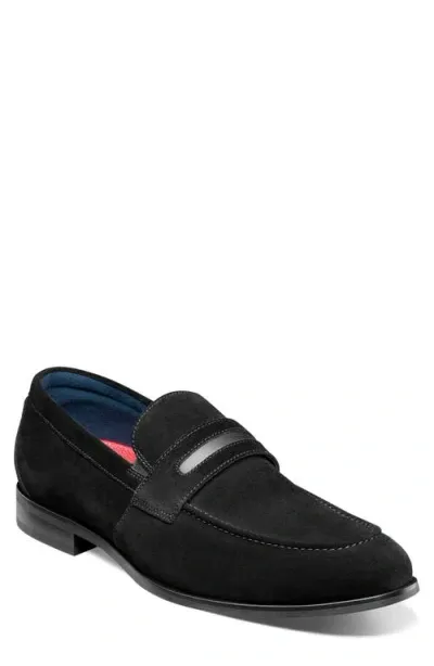 Stacy Adams Burke Penny Loafer In Black Suede