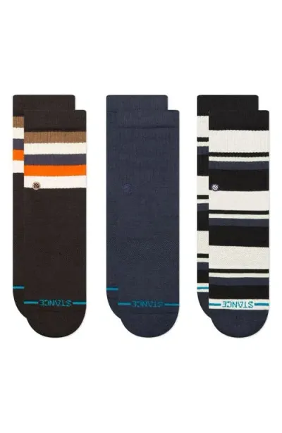 Stance Kids' Malibu Stripe Assorted 3-pack Crew Socks In Black