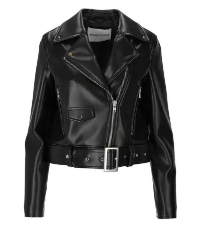 Stand Studio Esmeralda Faux Leather Biker Jacket In Black