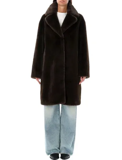 Stand Studio Camille Faux Fur Teddy Coat In Black