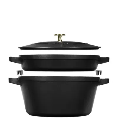 Staub 2-piece Round Stackable Cocotte Set In Black