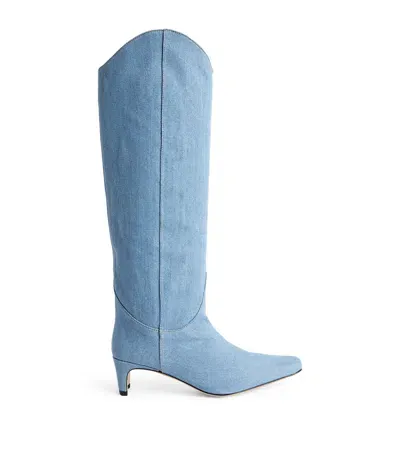 Staud Denim Western Wally Boots 55 In Blue