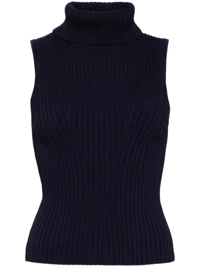 Staud Roll-neck Sleeveless Knit Top In Blue