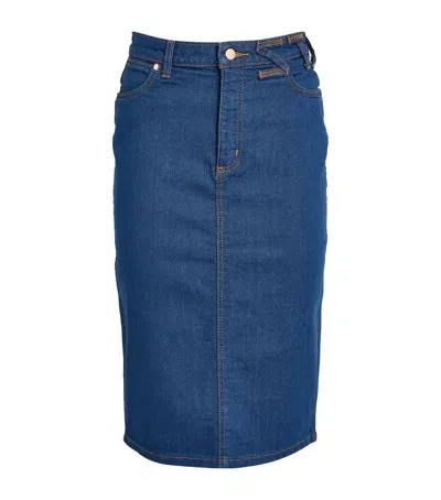 Staud X Wrangler Denim Pencil Midi Skirt In Blue