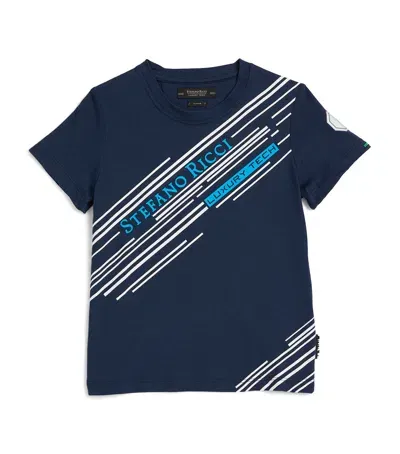 Stefano Ricci Kids' Cotton-blend Logo T-shirt In Navy