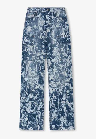 Stella Mccartney Animal Forest Cargo Jeans In Blue