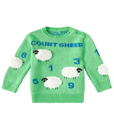 Stella Mccartney Baby Count Sheep Cotton And Wool Sweater In Green