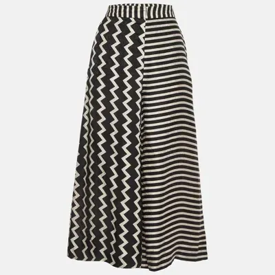 Pre-owned Stella Mccartney Black/white Chevron & Stripes Print Jacquard Silk Pants S