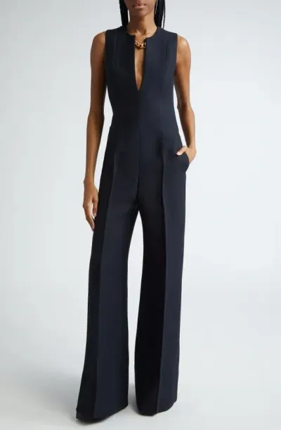 Stella Mccartney Sleeveless Metal-chain Wool And Silk-blend Jumpsuit In Black