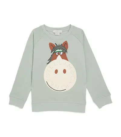 Stella Mccartney Kids' Cotton Horse Sweatshirt In Green