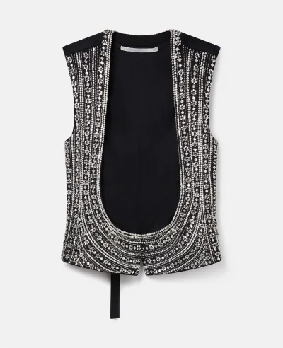 Stella Mccartney Crystal Embellished Wool Tuxedo Waistcoat In Black