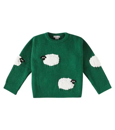 Stella Mccartney Kids' Embroidered Cotton And Wool Sweater In Green