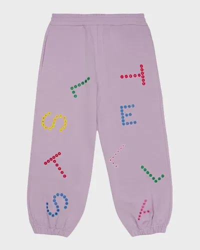 Stella Mccartney Kids' Girl's Logo-print Embroidered Joggers In Purple