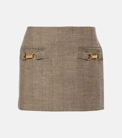 Stella Mccartney Herringbone Wool-blend Miniskirt In Brown