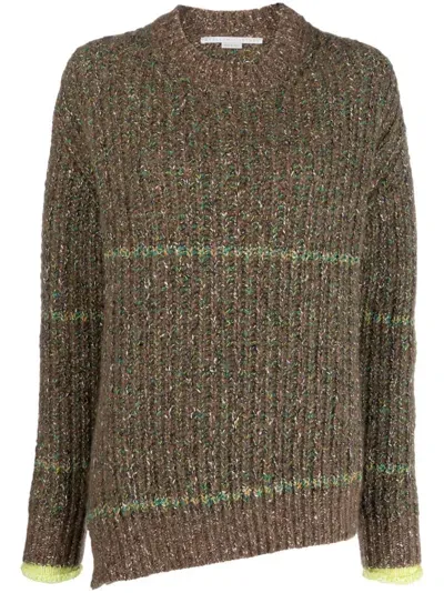 Stella Mccartney Melange-effect Wool-cotton Blend Jumper In Brown