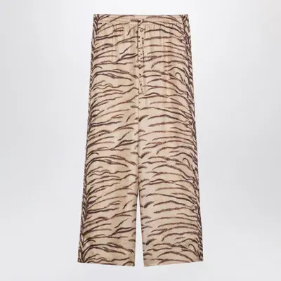 Stella Mccartney Silk Pants With Tiger Print In Beige