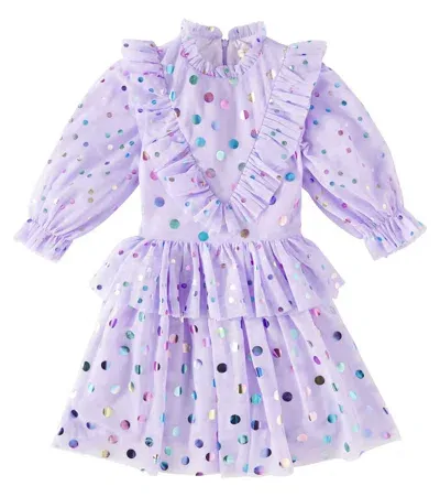 Stella Mccartney Kids' Polka-dot Ruffled Tulle Dress In Purple