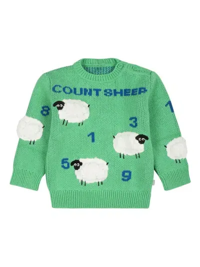 Stella Mccartney Babies' Sheep Embroidered Sweater In Green