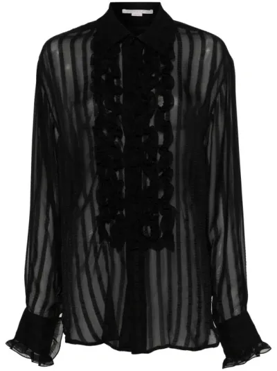 Stella Mccartney Sheer Seersucker Ruffled Blouse In Black