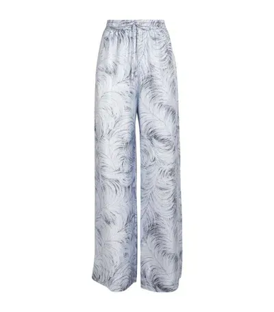 Stella Mccartney Silk Feather Print Trousers In Blue