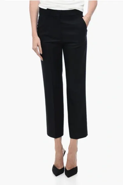 Stella Mccartney Wool Blend Cropped Fit Pants With Hidden Closure In Black