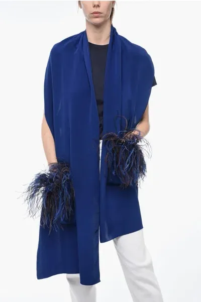 Stephan Janson Silk Stole With Feathered Details In Blue