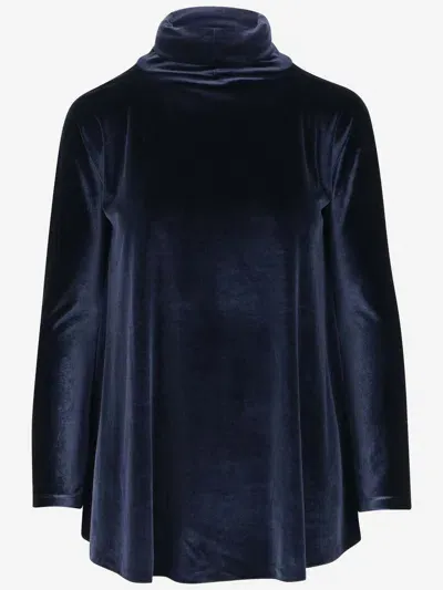 Stephan Janson Stretch Velvet Jersey Blouse In Blue